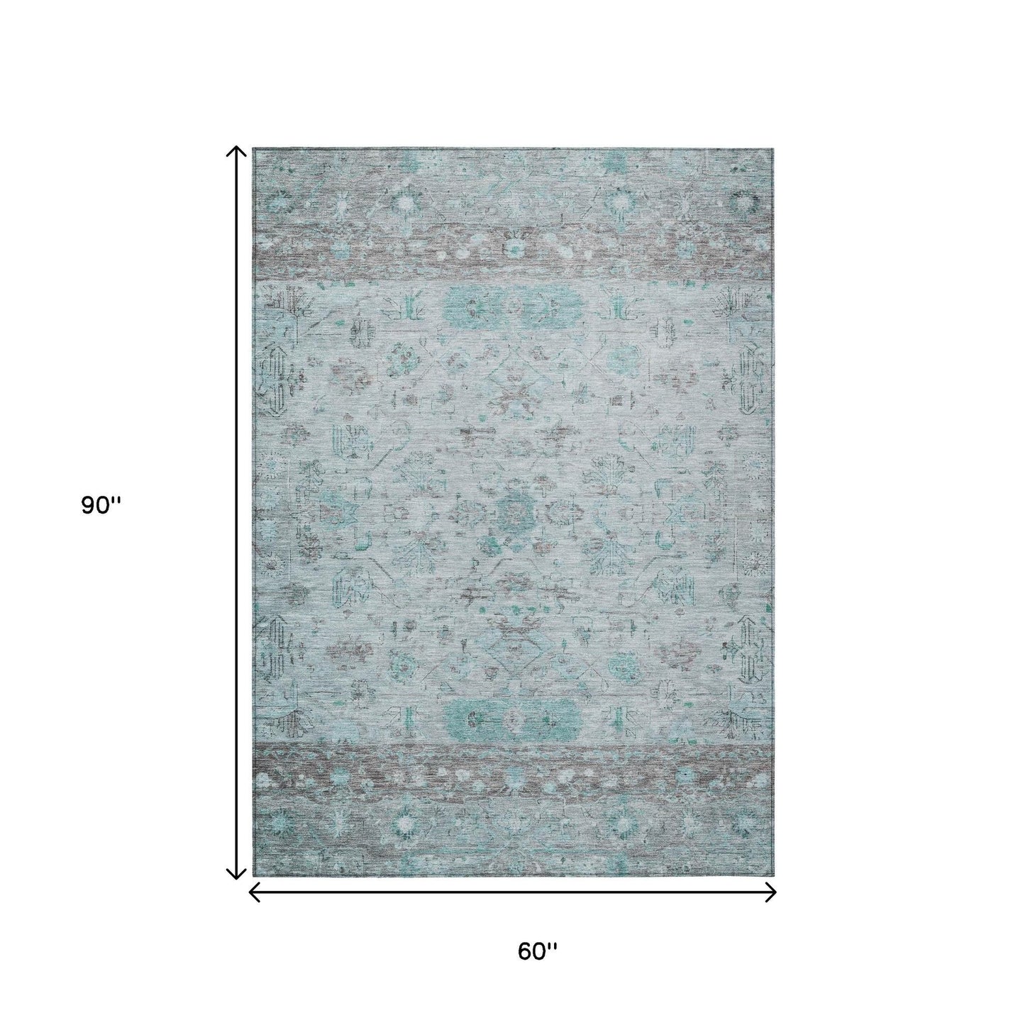 5' X 8' Teal Blue Gray And Silver Tribal Washable Indoor Outdoor Area Rug-2