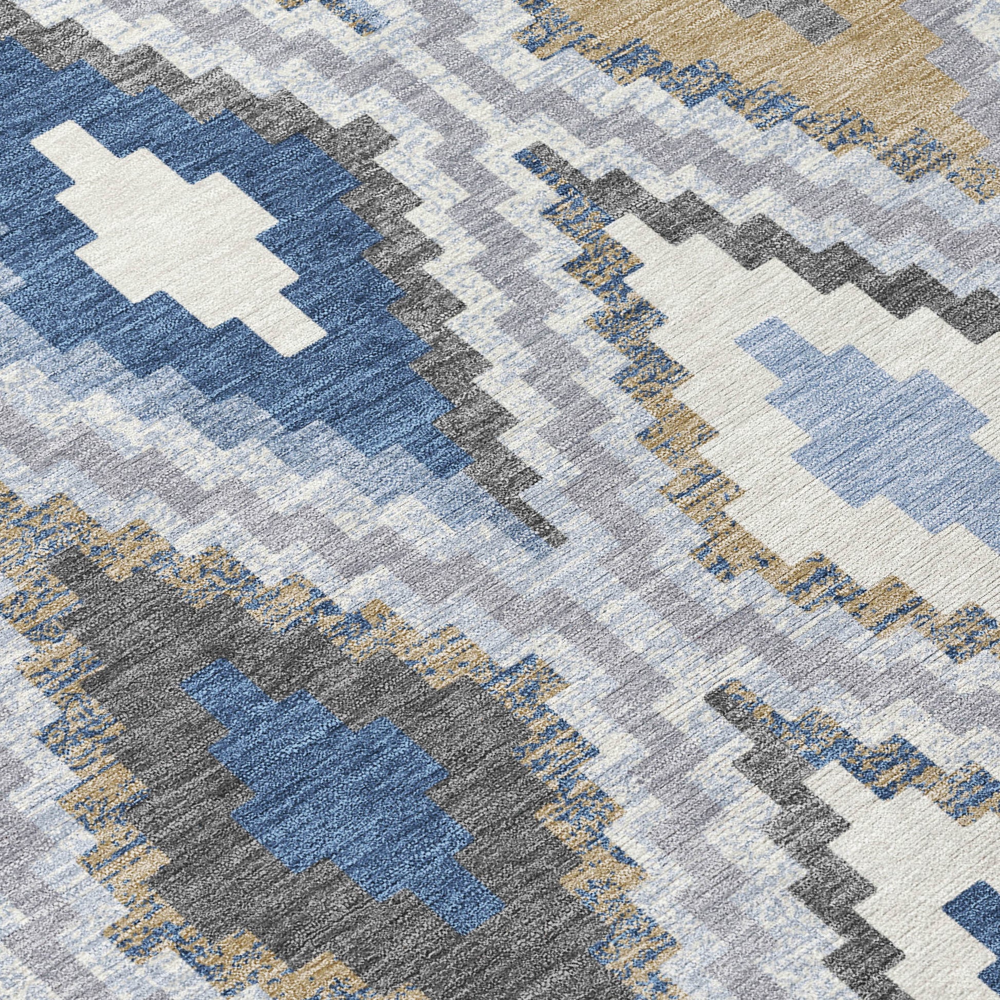 8' Denim Blue Gray And Ivory Round Geometric Washable Indoor Outdoor Area Rug-5