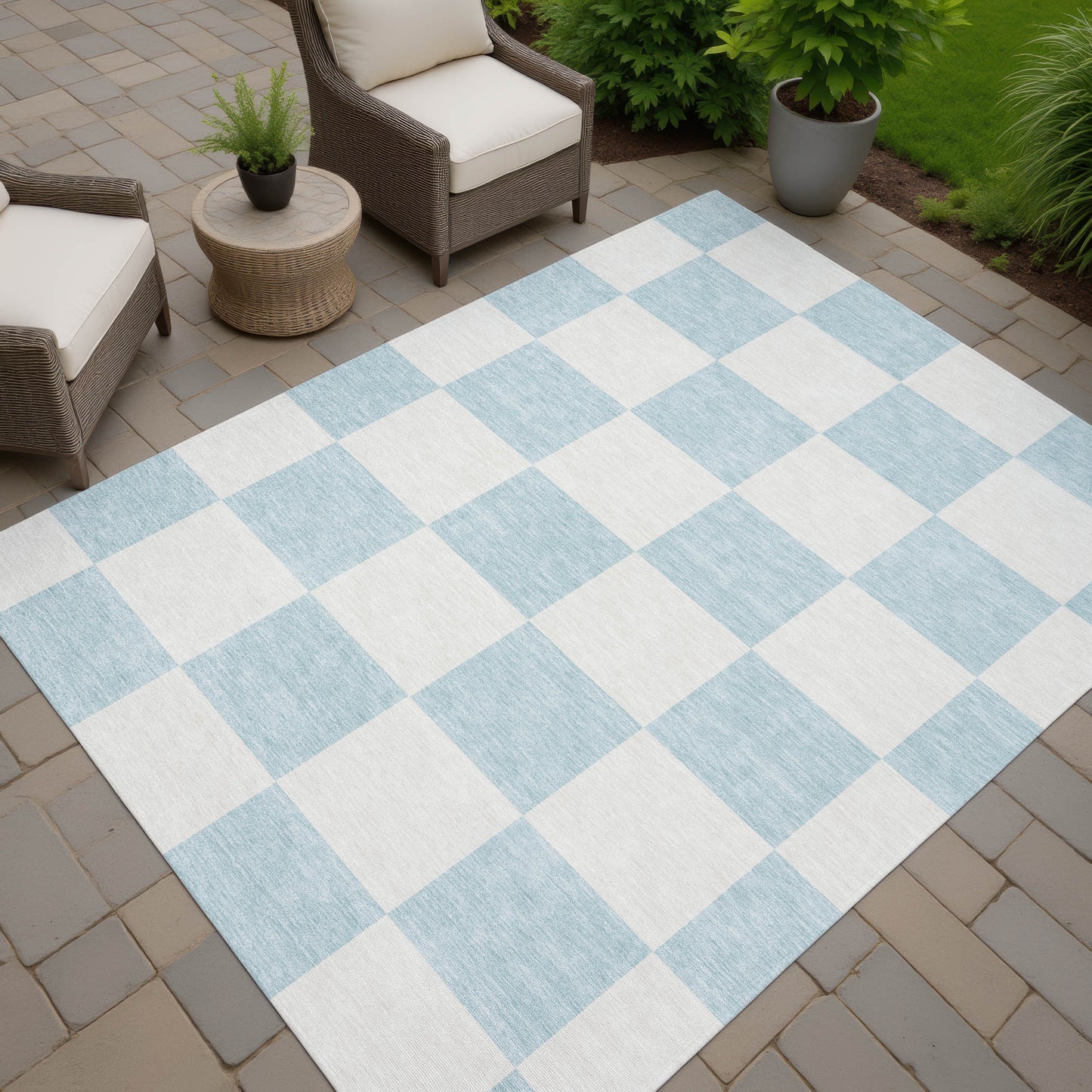 3' X 5' Sky Blue And Ivory Geometric Washable Indoor Outdoor Area Rug-3