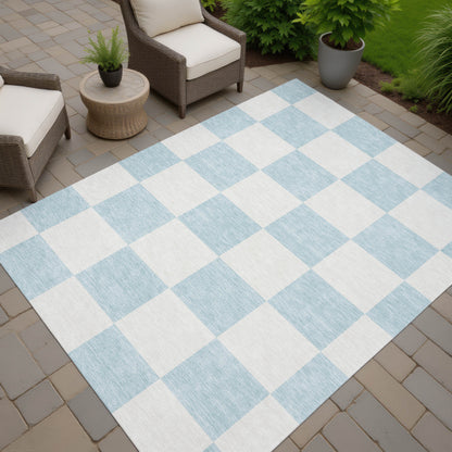 3' X 5' Sky Blue And Ivory Geometric Washable Indoor Outdoor Area Rug-3