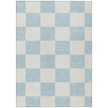 3' X 5' Sky Blue And Ivory Geometric Washable Indoor Outdoor Area Rug-0