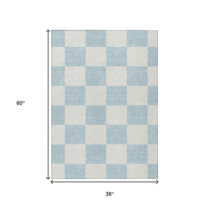 3' X 5' Sky Blue And Ivory Geometric Washable Indoor Outdoor Area Rug-7