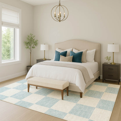 3' X 5' Sky Blue And Ivory Geometric Washable Indoor Outdoor Area Rug-4