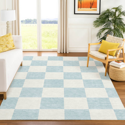 3' X 5' Sky Blue And Ivory Geometric Washable Indoor Outdoor Area Rug-5