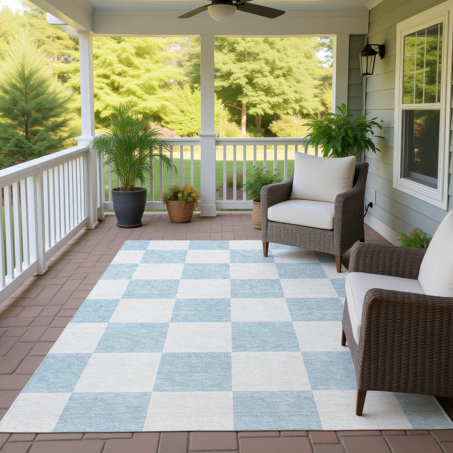 3' X 5' Sky Blue And Ivory Geometric Washable Indoor Outdoor Area Rug-6