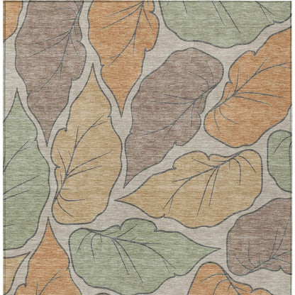 9' X 12' Copper Ivory And Sage Botanical Leaves Washable Indoor Outdoor Area Rug-2