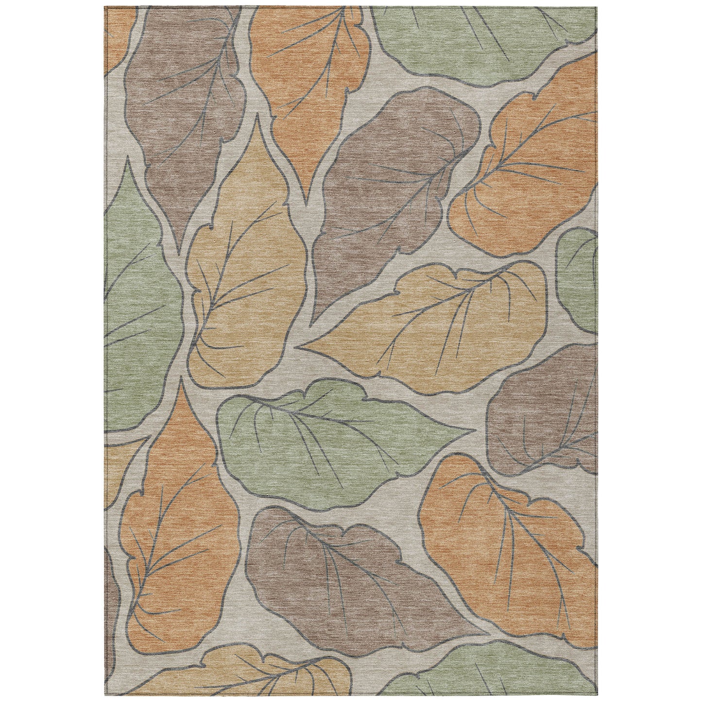 9' X 12' Copper Ivory And Sage Botanical Leaves Washable Indoor Outdoor Area Rug-0