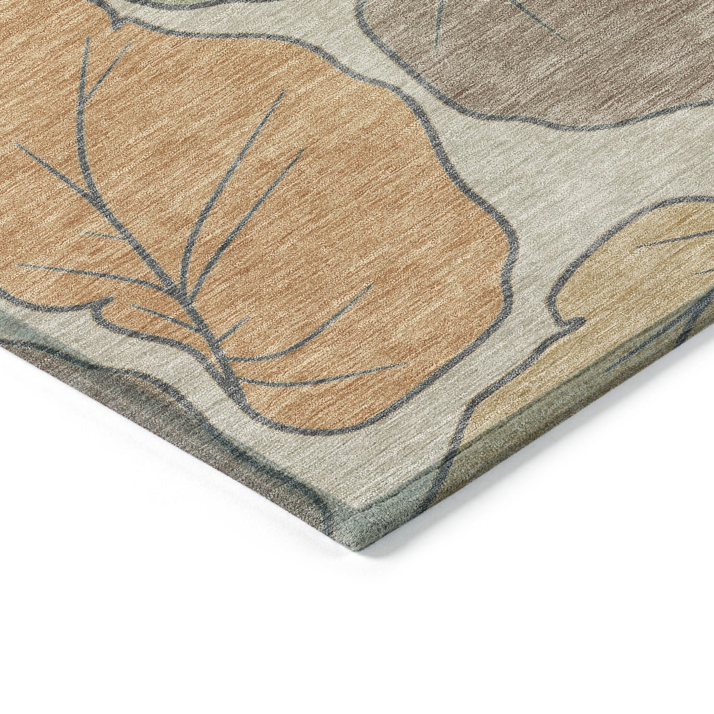 9' X 12' Copper Ivory And Sage Botanical Leaves Washable Indoor Outdoor Area Rug-1