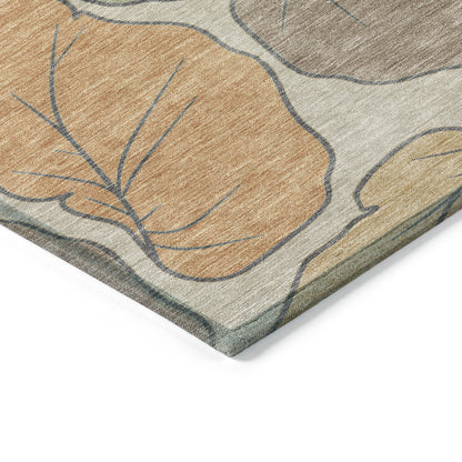 9' X 12' Copper Ivory And Sage Botanical Leaves Washable Indoor Outdoor Area Rug-1