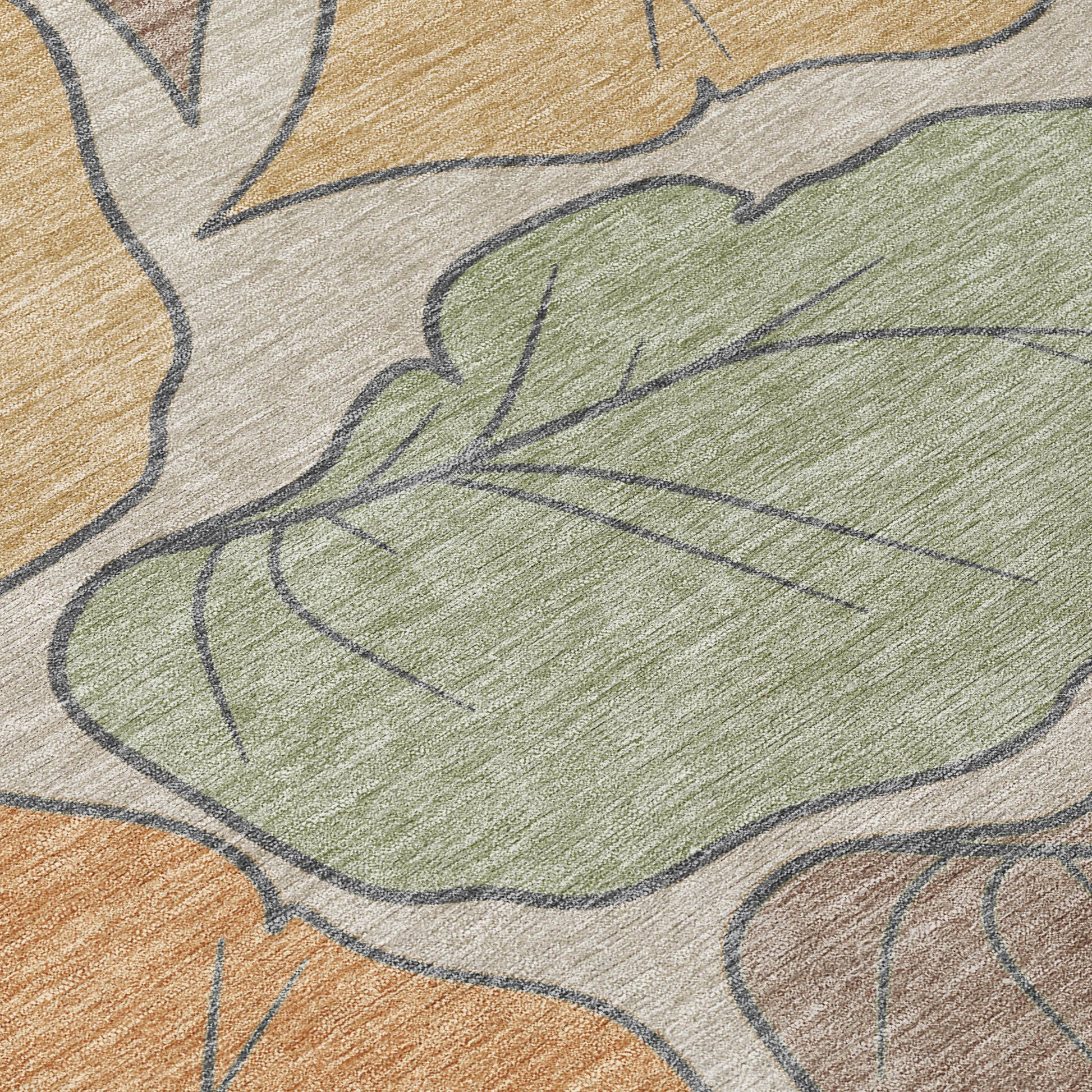 9' X 12' Copper Ivory And Sage Botanical Leaves Washable Indoor Outdoor Area Rug-3