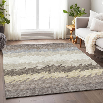 8' X 10' Taupe Gray And Beige Striped Washable Area Rug With UV Protection-3