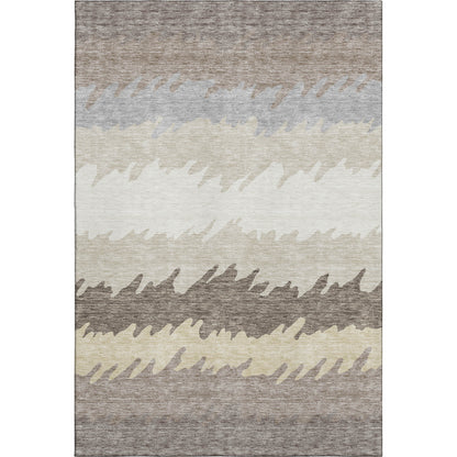8' X 10' Taupe Gray And Beige Striped Washable Area Rug With UV Protection-0