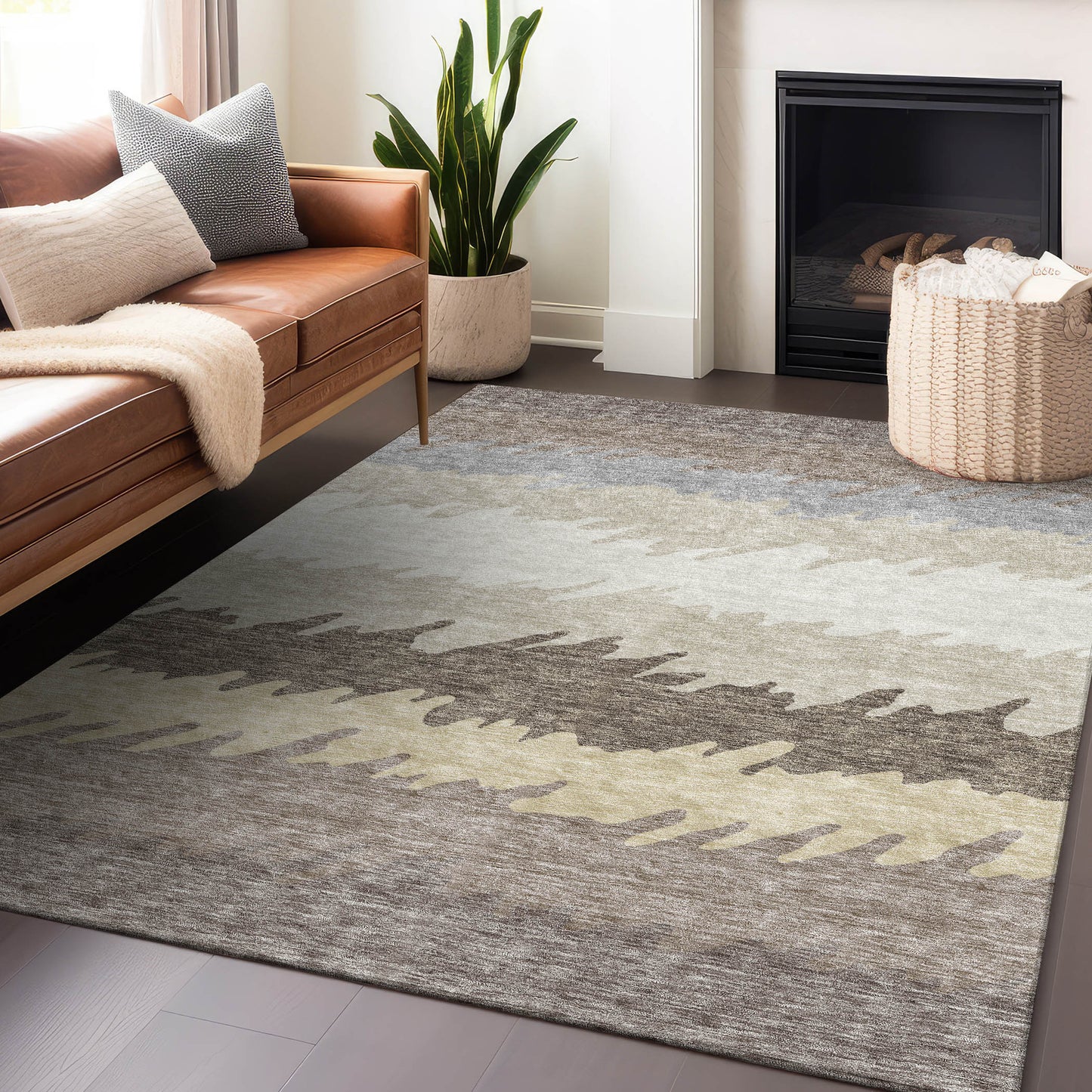 8' X 10' Taupe Gray And Beige Striped Washable Area Rug With UV Protection-4
