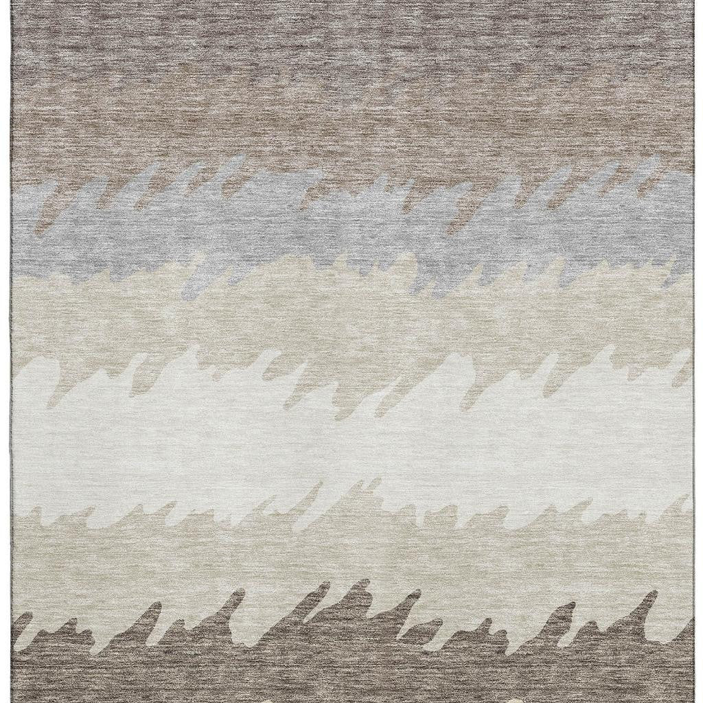 8' X 10' Taupe Gray And Beige Striped Washable Area Rug With UV Protection-1