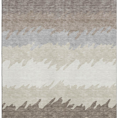 8' X 10' Taupe Gray And Beige Striped Washable Area Rug With UV Protection-1