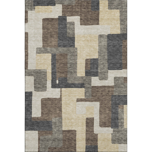 5' X 8' Chocolate Beige And Black Abstract Geometric Washable Area Rug With UV Protection-0