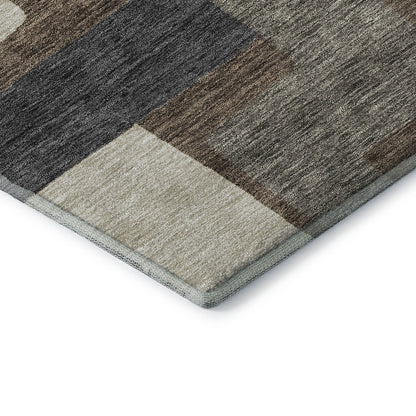 5' X 8' Chocolate Beige And Black Abstract Geometric Washable Area Rug With UV Protection-6