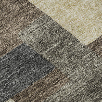 5' X 8' Chocolate Beige And Black Abstract Geometric Washable Area Rug With UV Protection-8