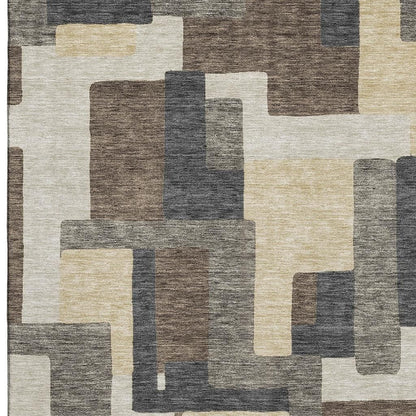 5' X 8' Chocolate Beige And Black Abstract Geometric Washable Area Rug With UV Protection-1