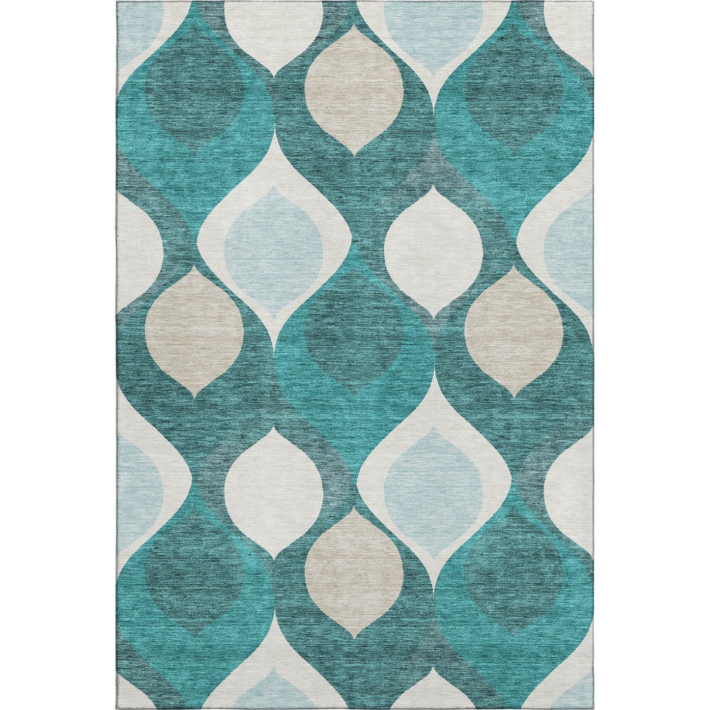 5' X 8' Teal And Ivory Ogee Washable Area Rug With UV Protection-0