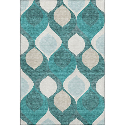 5' X 8' Teal And Ivory Ogee Washable Area Rug With UV Protection-0