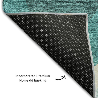 5' X 8' Teal And Ivory Ogee Washable Area Rug With UV Protection-5