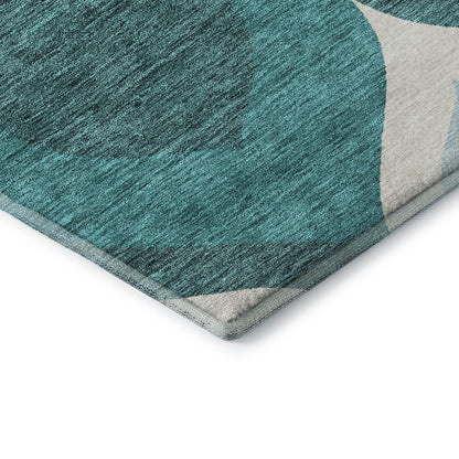 5' X 8' Teal And Ivory Ogee Washable Area Rug With UV Protection-6