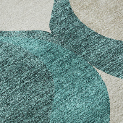 5' X 8' Teal And Ivory Ogee Washable Area Rug With UV Protection-8