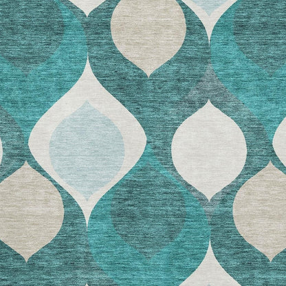 5' X 8' Teal And Ivory Ogee Washable Area Rug With UV Protection-1