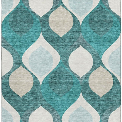 5' X 8' Teal And Ivory Ogee Washable Area Rug With UV Protection-2