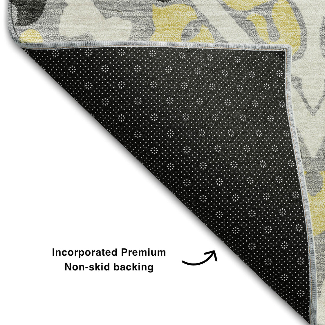 10' X 14' Gray Gold And Silver Diamond Washable Area Rug With UV Protection-5