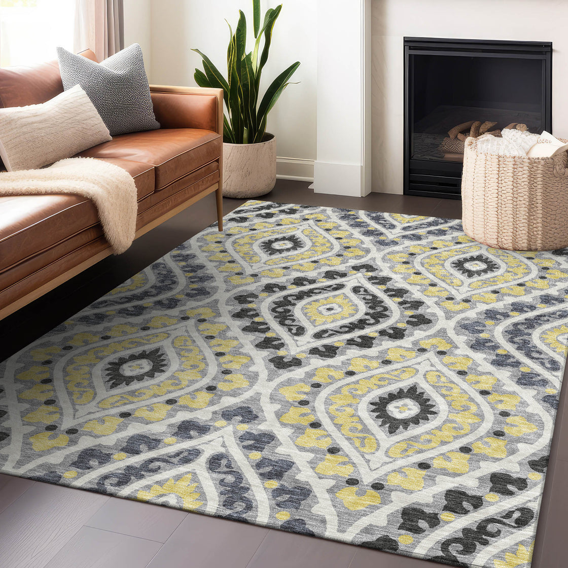 10' X 14' Gray Gold And Silver Diamond Washable Area Rug With UV Protection-4