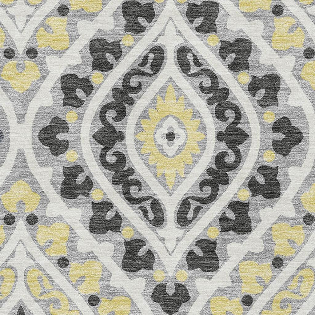 10' X 14' Gray Gold And Silver Diamond Washable Area Rug With UV Protection-1
