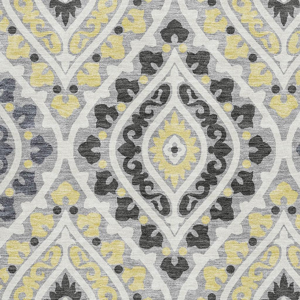 10' X 14' Gray Gold And Silver Diamond Washable Area Rug With UV Protection-2