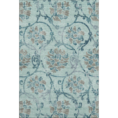 8' X 10' Teal And Gray Floral Washable Area Rug With UV Protection-0