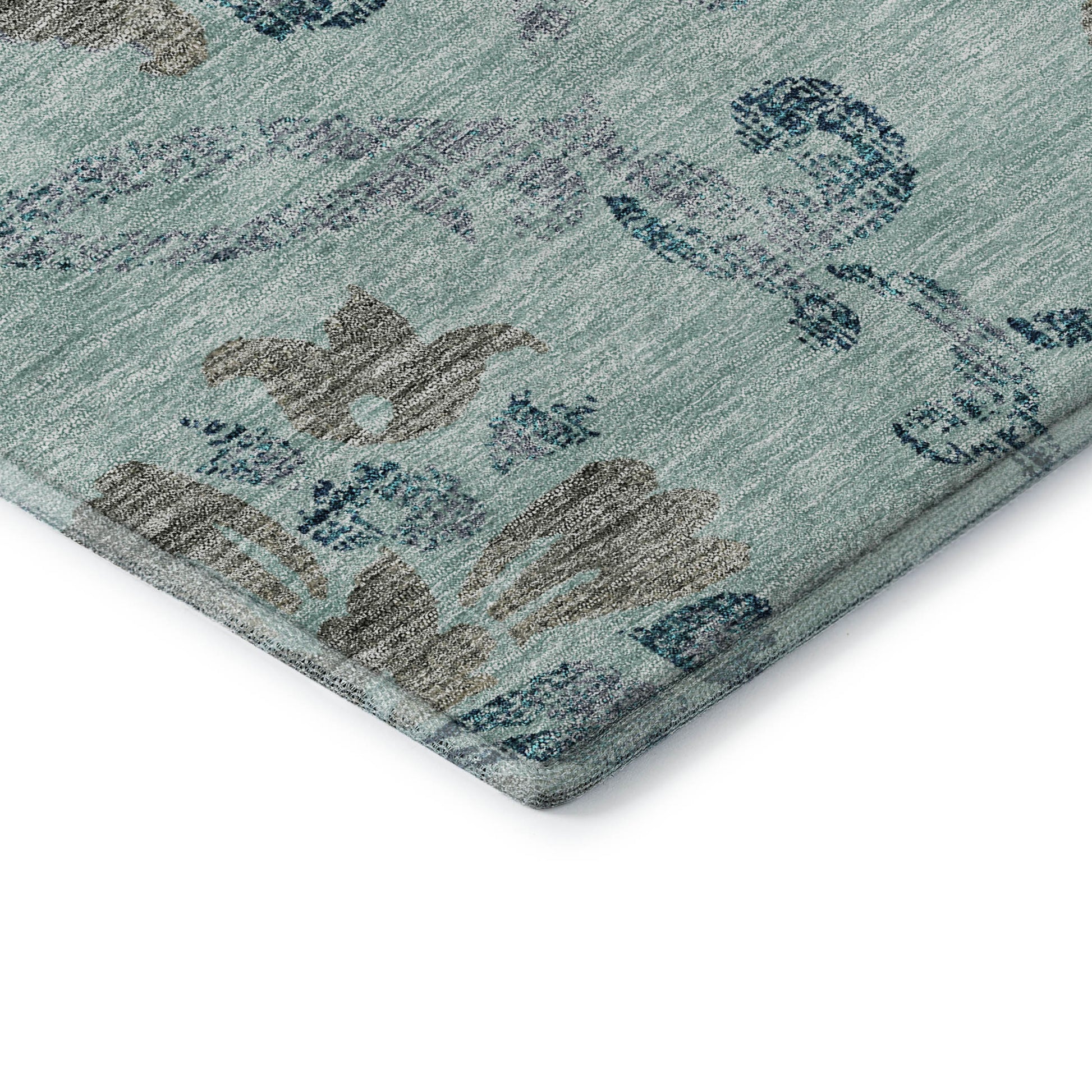 8' X 10' Teal And Gray Floral Washable Area Rug With UV Protection-6