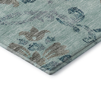 8' X 10' Teal And Gray Floral Washable Area Rug With UV Protection-6