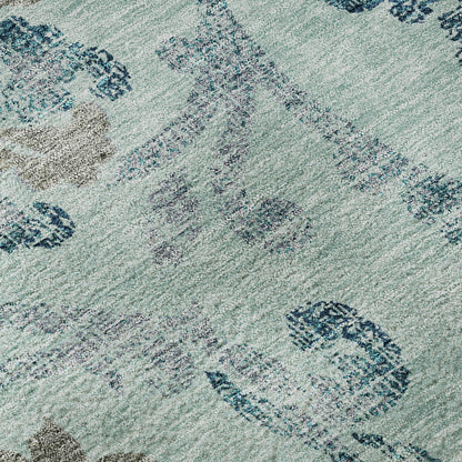 8' X 10' Teal And Gray Floral Washable Area Rug With UV Protection-8