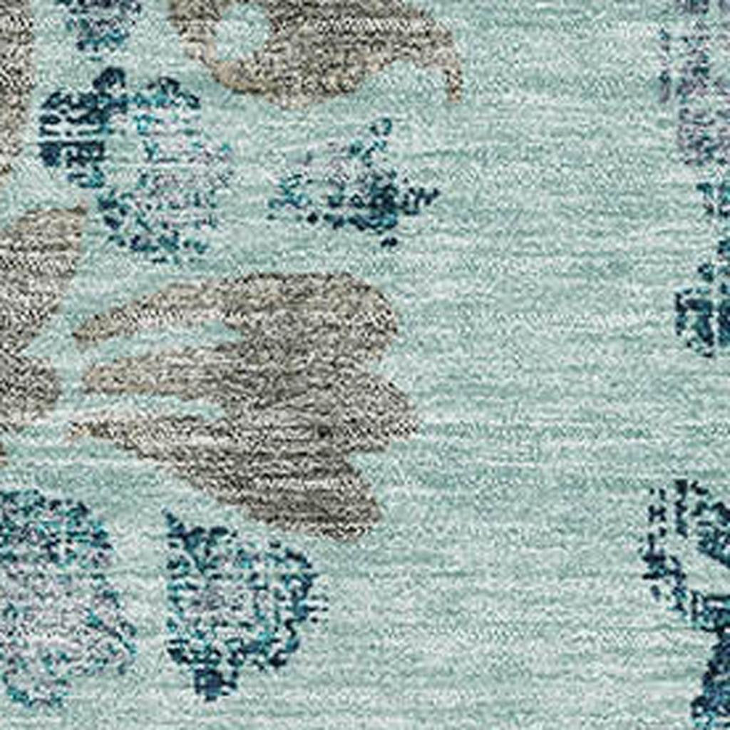 8' X 10' Teal And Gray Floral Washable Area Rug With UV Protection-1