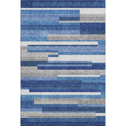 5' X 8' Blue Gray And Ivory Striped Washable Area Rug With UV Protection-0