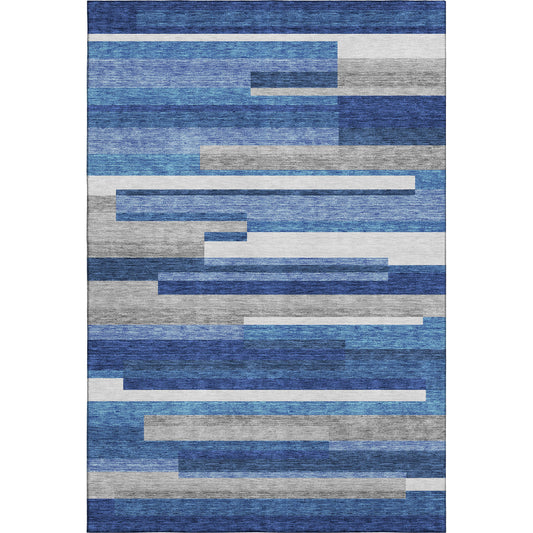 5' X 8' Blue Gray And Ivory Striped Washable Area Rug With UV Protection-0