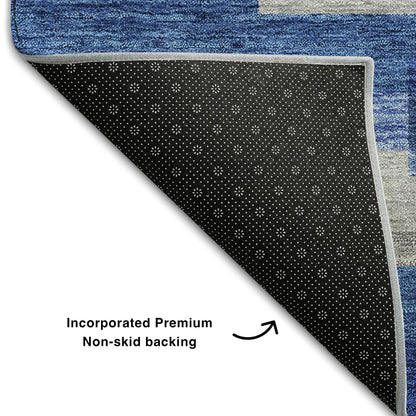 5' X 8' Blue Gray And Ivory Striped Washable Area Rug With UV Protection-5