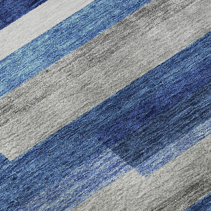 5' X 8' Blue Gray And Ivory Striped Washable Area Rug With UV Protection-8