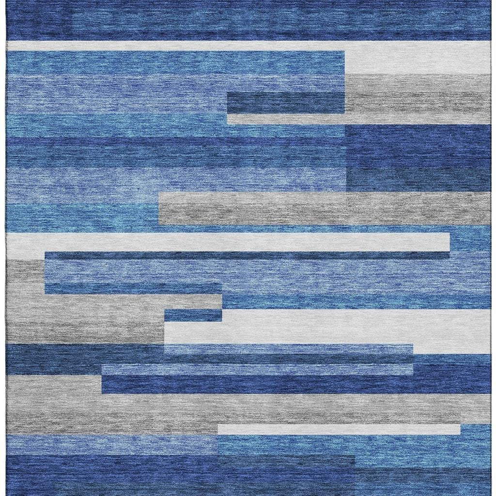 5' X 8' Blue Gray And Ivory Striped Washable Area Rug With UV Protection-2