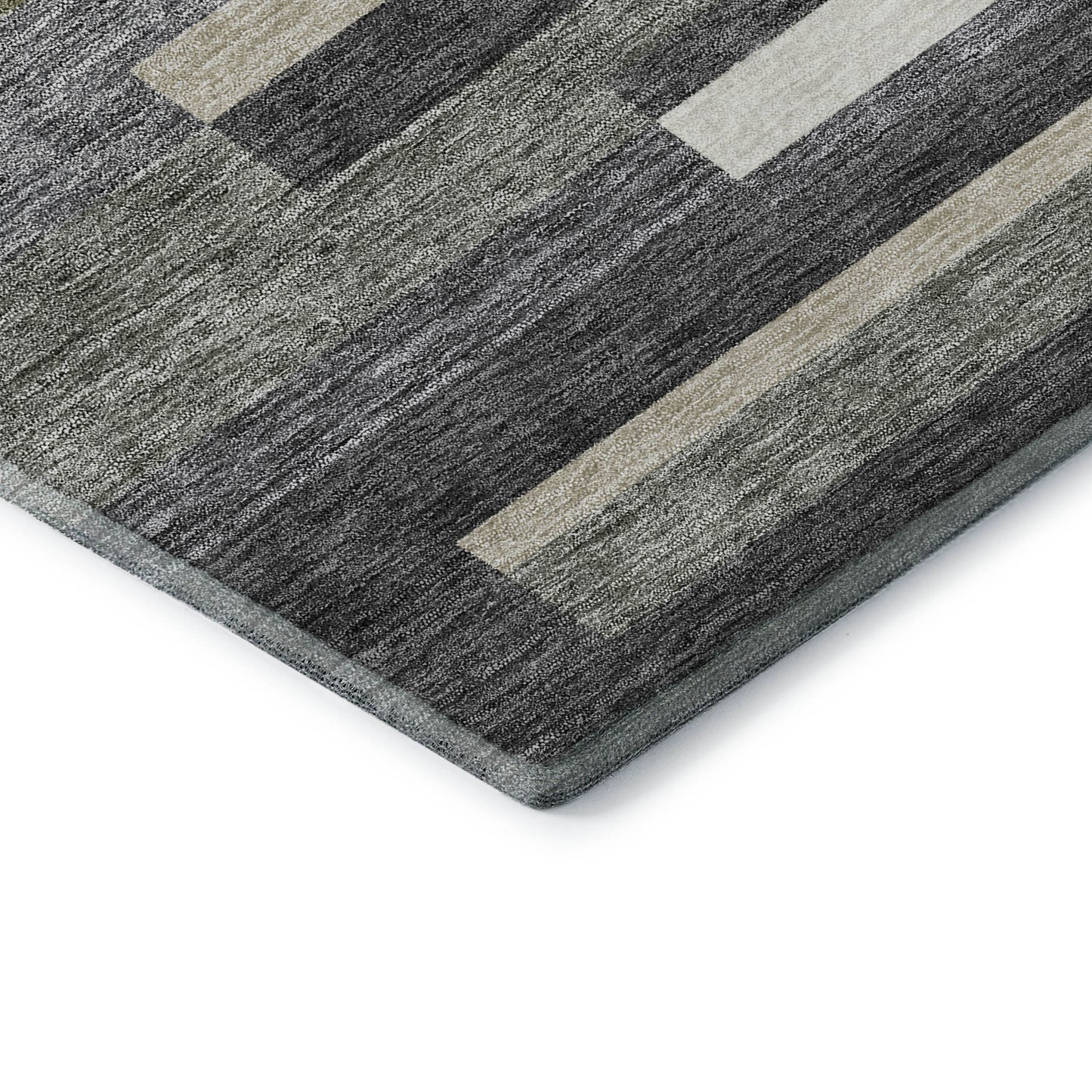 8' Charcoal Gray And Silver Striped Washable Round Rug With UV Protection-5