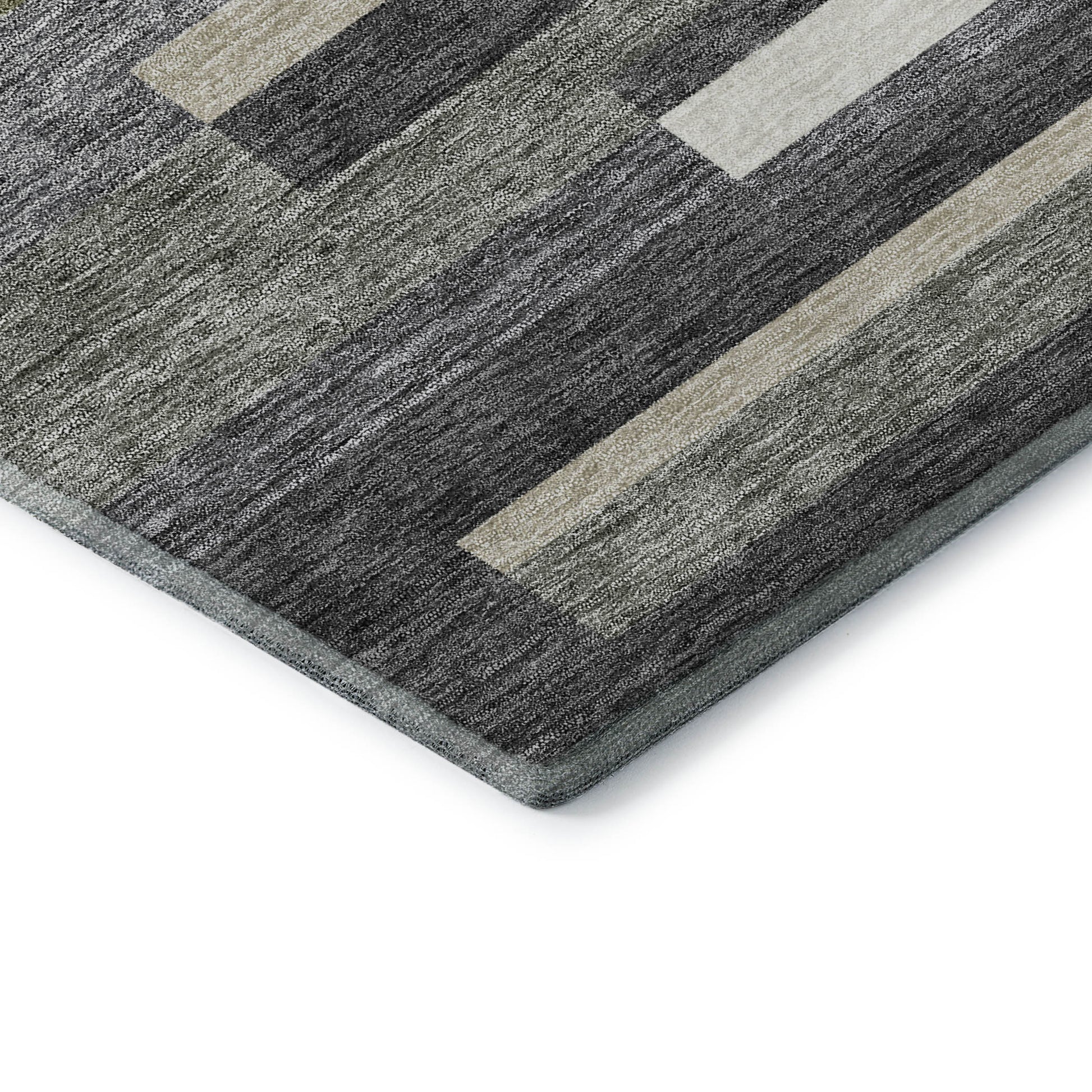 8' Charcoal Gray And Silver Striped Washable Round Rug With UV Protection-5