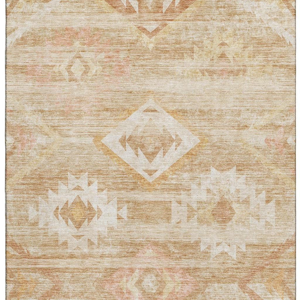8' X 10' Copper And Ivory Southwestern Washable Area Rug With UV Protection-2