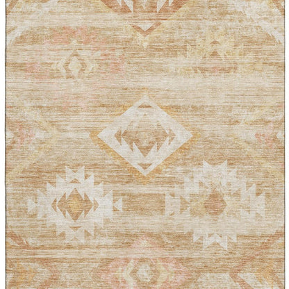 8' X 10' Copper And Ivory Southwestern Washable Area Rug With UV Protection-2