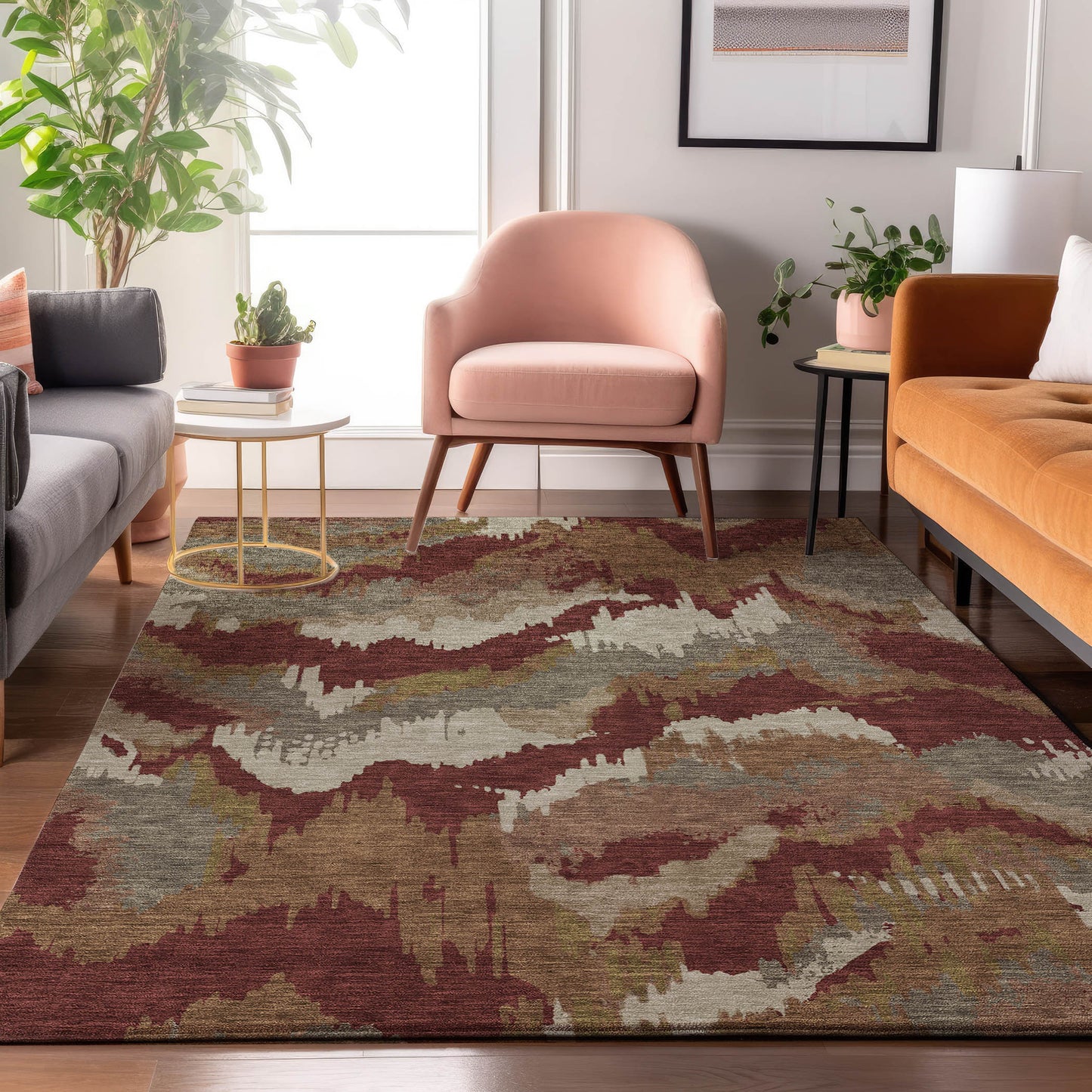 8' X 10' Rust Beige And Copper Abstract Washable Area Rug With UV Protection-3