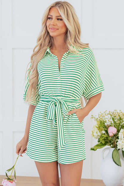 Annabelle Stripe Buttoned & Tie Romper-0